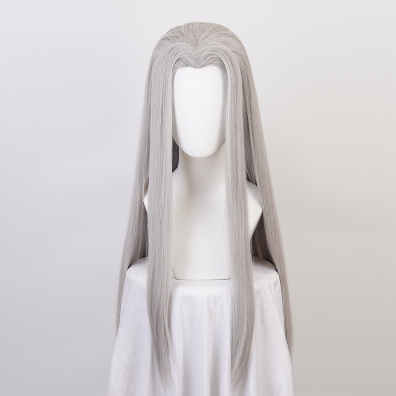 Remake Sephiroth Silver Straight Synthetic Hair, Cabelo Comprido, Resistente ao Calor, Festa de Halloween, Carnaval, Perucas Grátis, FF VII 7