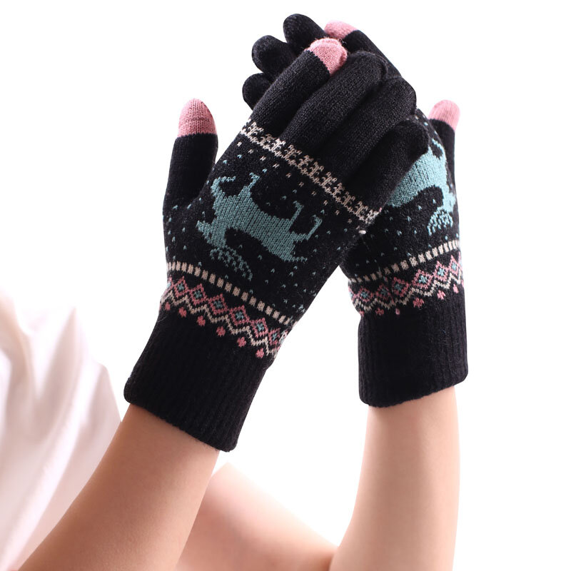 Unisex zimowe dzianiny wełniane ciepłe rękawiczki plus aksamitne pogrubienie studenckie biuro jazdy i jazdy na zewnątrz