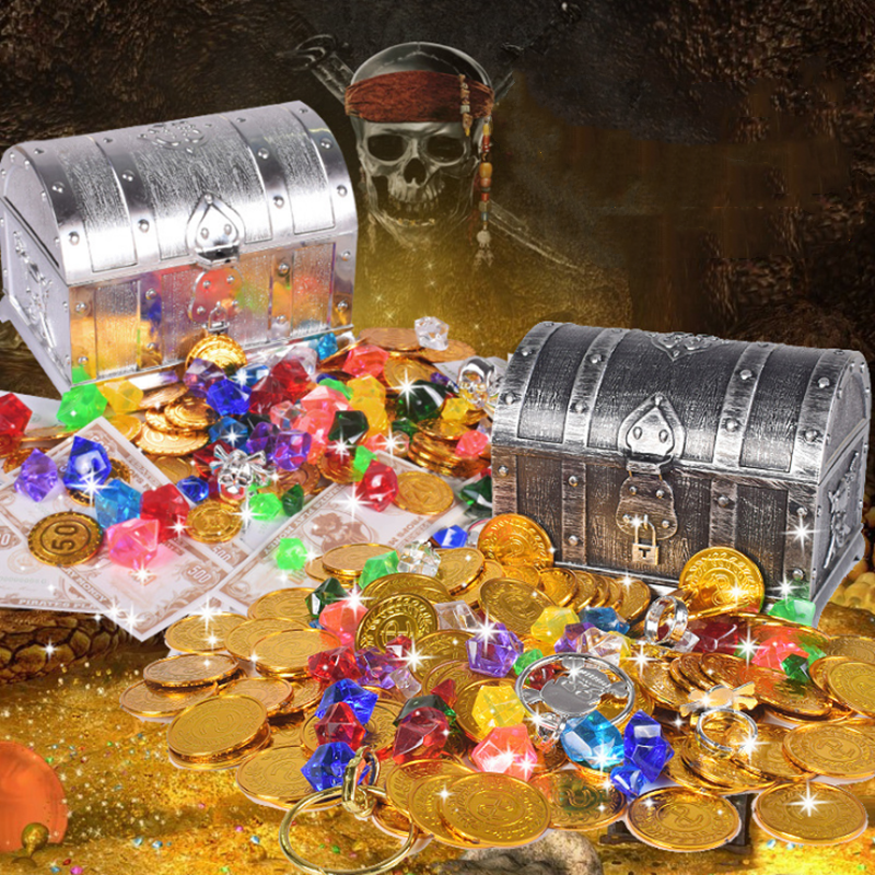 เงินธนาคารของเล่น Pirate Treasure Chest เด็กสมบัติ Chest ของเล่นเงิน Treasure Hunt เกมเด็กแกล้งทำเป็นเล่น