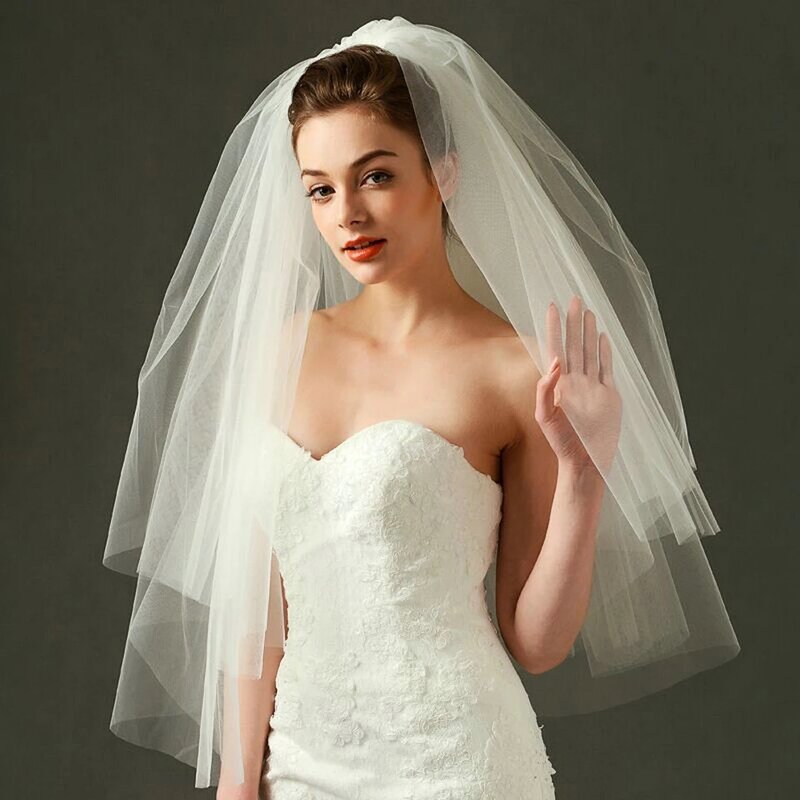 Wedding Veil Simple Tulle White Ivory Two Layers Bridal Veil Cheap Bride Accessories 75cm Short Women Veils With Comb