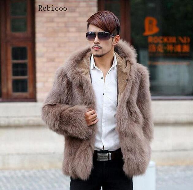 Casaco de pele sintética masculino, jaqueta de marca para homens, manga comprida, gola virada para baixo, sobretudo sólido, roupa peluda e quente para áreas externas