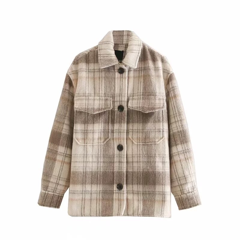 Withered winter Woollen cloth blouse women england vintage plaid oversize botfriend jacket casaco thick blusas mujer de moda top