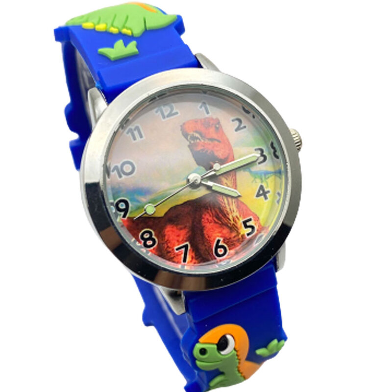 Relógio de natal para crianças, luminoso com mostrador redondo de quartzo e liga 3d de dinossauro, para meninos e meninas 2020