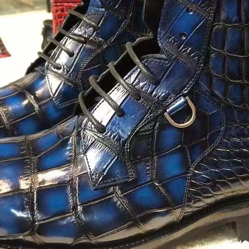 Yingshang جديد الرجال الأحذية الرجال التمساح البطن الأحذية الجلدية الذكور التمساح الأحذية البحرية الأزرق حذاء رجالي فرشاة اللون التمساح الأحذية