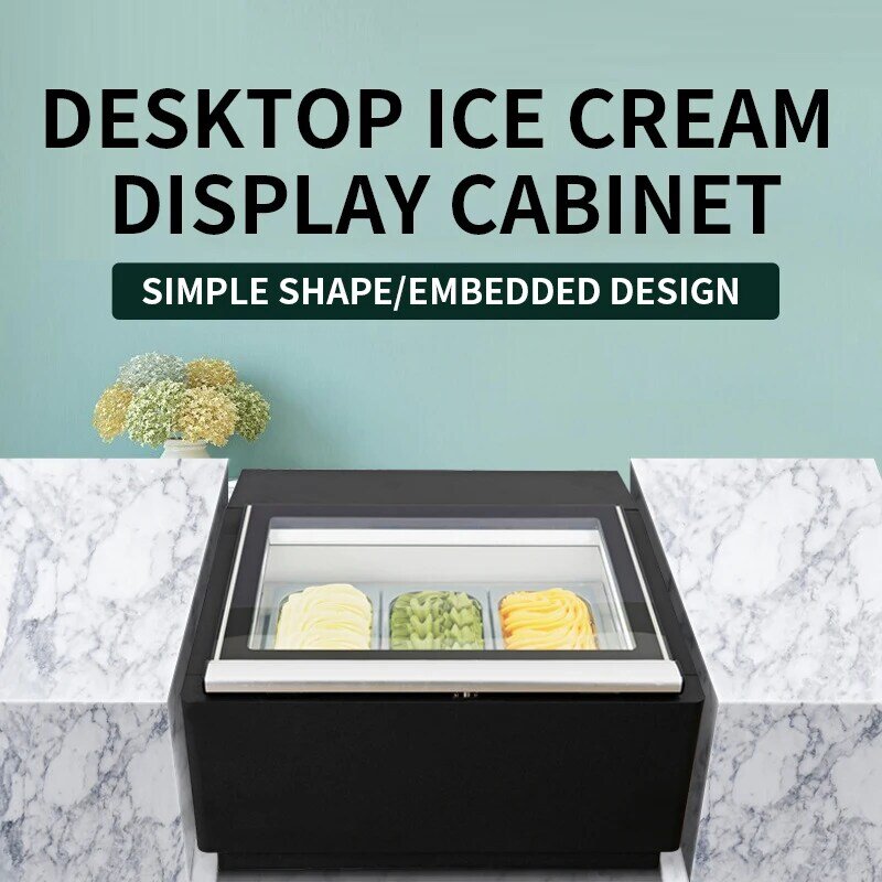 220VDesktop 3-tray Ice Cream Display Cabinet Desktop Direct Cooling Ice Cream Display Freezer Small Ice Cream Cabinet