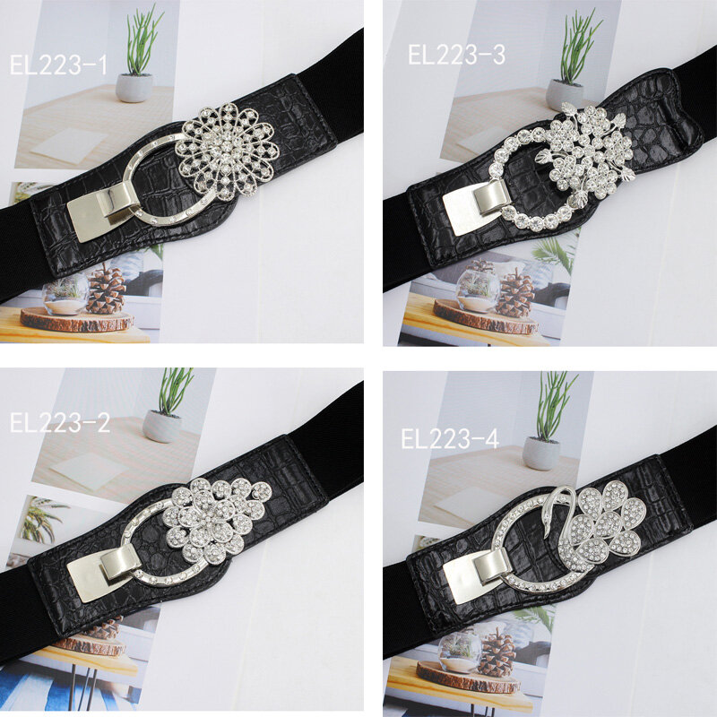 Luxury Diamond-Studded Buckle Women's Elastic Girdle A Variety Of Buckle Alloy Buckle Wide With Coat Dress Wearing Waistband New