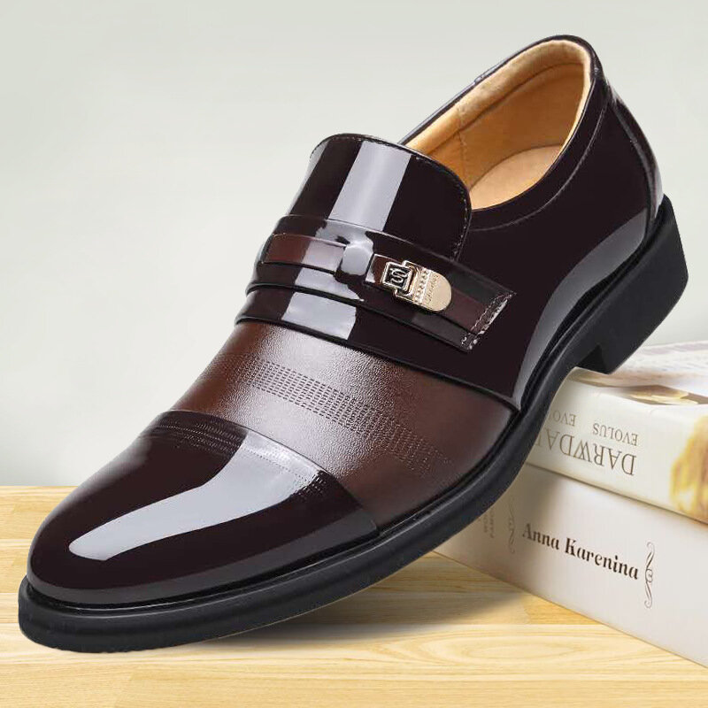 Mewah Merek PU Kulit Fashion Pria Bisnis Gaun Pantofel Menunjuk Toe Hitam Sepatu Oxford Bernapas Formal Pernikahan Sepatu 698