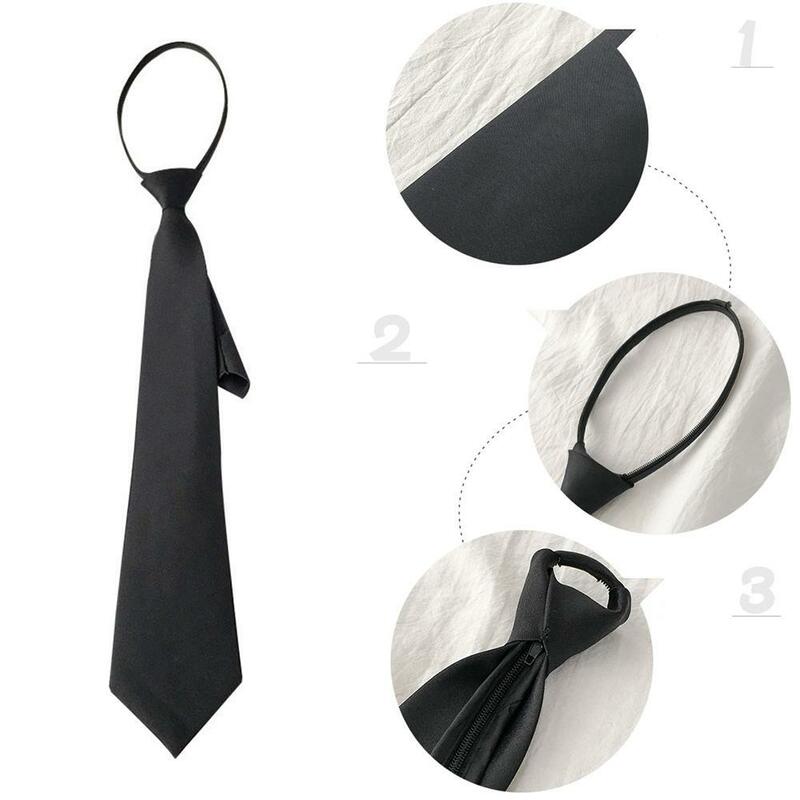 Gravata com zíper unissex para homens e mulheres, clipe preto na gravata, gravatas de segurança, gravatas de roupas, funeral, mordomo, fosco