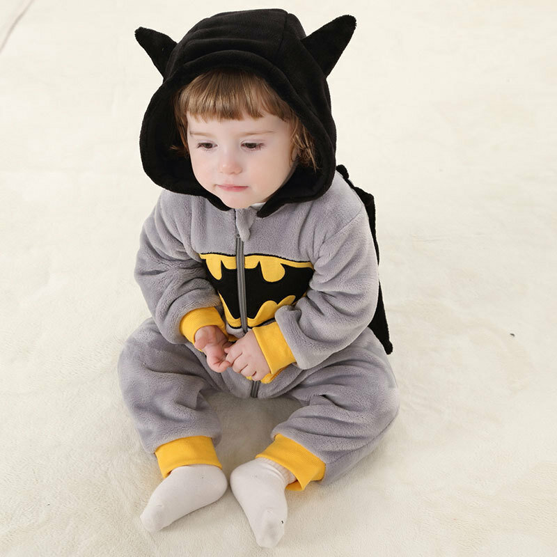 JYBIENBB Hot Sale Winter Babe Anime Grey Hero Pajamas Baby Girl Cotton Clothes Flannel Rompers Hooded Cartoon Infant Onesie Kid