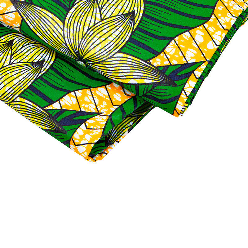 Tissu africain en cire verte pour femmes, 2021 Polyester, imprimé floral, respectueux de la peau, Ankara, 100%