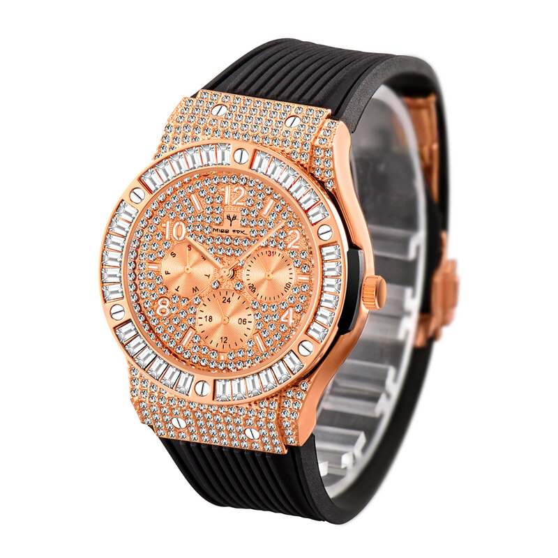 Дропшиппинг 2024 18k золотые мужские часы со льдом бриллиантовые модные кварцевые часы мужские водонепроницаемые хип-хоп наручные часы мужские Chrono XFCS