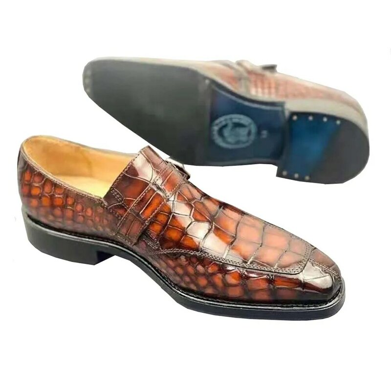 Ouluoer sapatos masculinos sapatos formais sapatos de couro de crocodilo sapatos de crocodilo cor escova sapatos masculinos wendding marrom