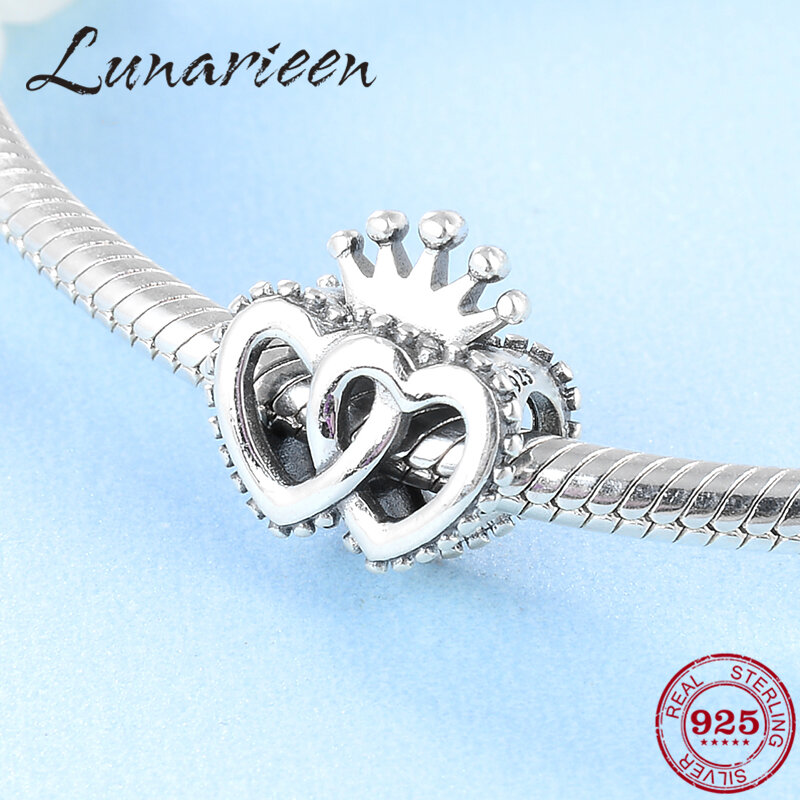 ¡Oferta! Corona exquisita de Plata de Ley 925 con forma de corazón, accesorios para manualidades, abalorios compatibles con la Original pulsera Pandora, fabricación de joyas