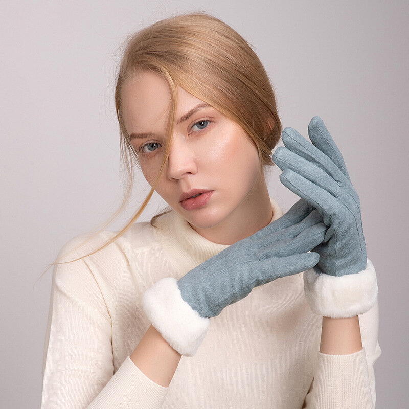 Зимние женские перчатки с сенсорным экраном и бархатной подкладкой, ветрозащитные замшевые элегантные женские мягкие перчатки с плюшевой подкладкой