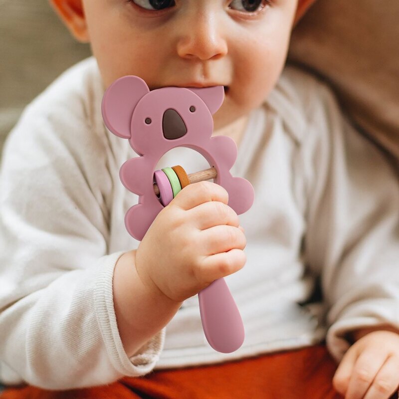 1pc Silicone Rattle Koala Hand Teething Baby Rattles Montessori Stroller Toy Play For Kidssafe Baby Teether Educational Toys