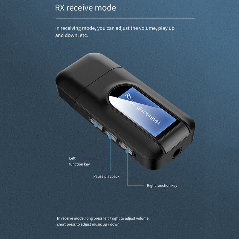 Adaptor Bluetooth Visualisasi Portabel 2 In 1 3.5MM Adaptor Bluetooth Nirkabel untuk PC,TV, Speaker Berkabel, Headphone dan Mobil