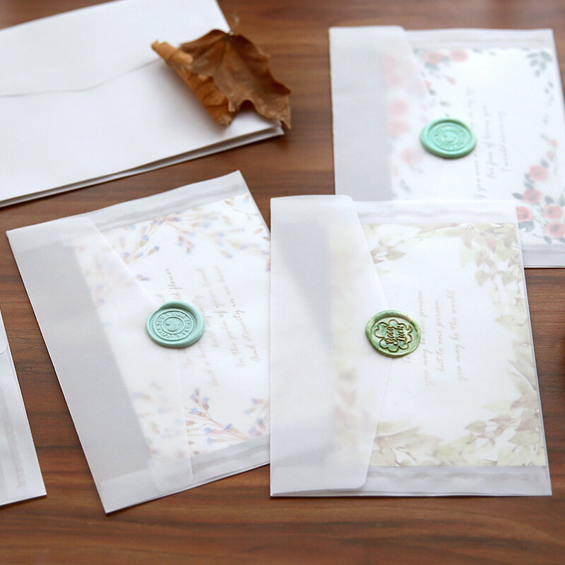 パーソナライズされた透明な封筒,半透明の紙の封筒,カード用のヴィンテージの結婚式の招待状の封筒のセット,手紙,ピース/ロット