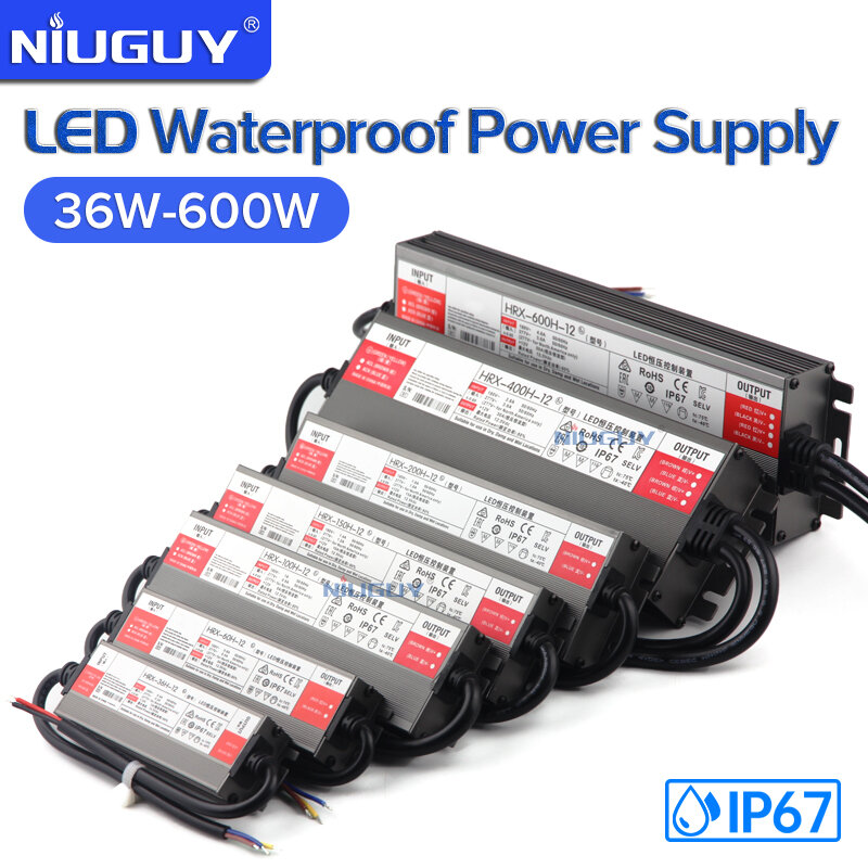 Transformadores de iluminação à prova d'água, LED Driver Power Supply, ao ar livre, AC 220V para DC 12 V 24V, 60W 100W 150W 200W 300W 600W