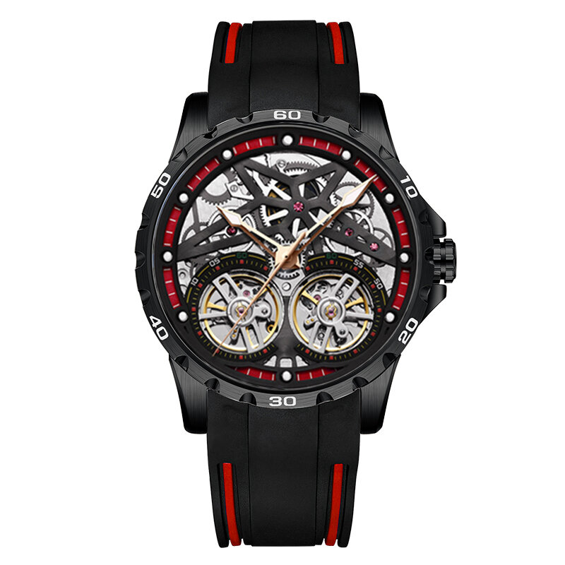 AILANG-Relógio automático esportivo avançado masculino, pulseira de silicone, turbilhão esqueleto, relógio de corda, moda mecânica, novo