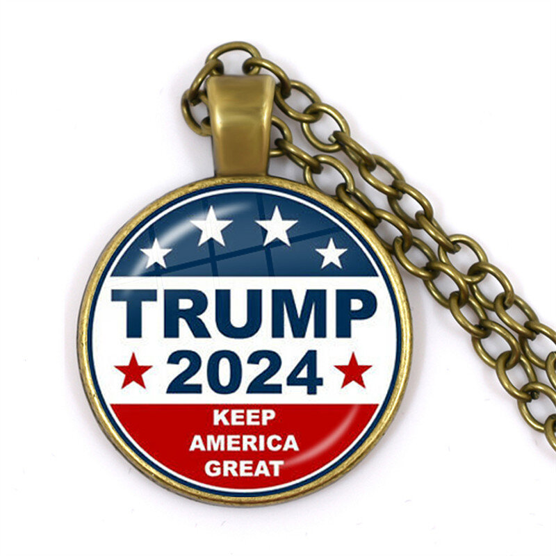Keep America Great 2024 USA Trump Collection Glass Cabochon  Pendant Antique Bronze Necklace Jewelry For Women Men Support Trump