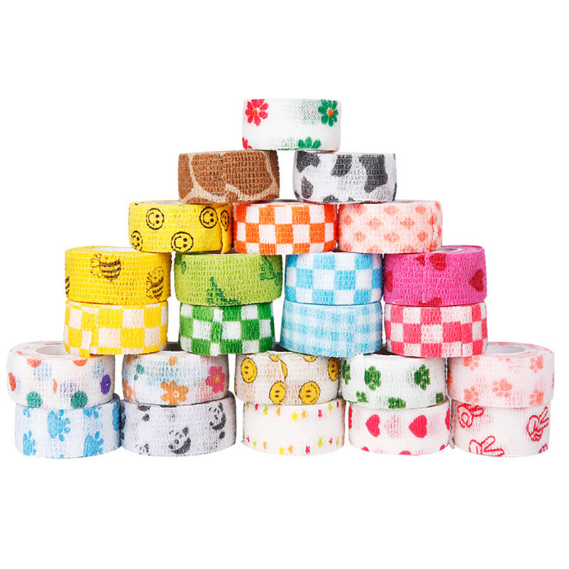 12/6 Pcs Elastic Breathable Self Adhesive Bandage Tape Pet Flexible Cartoon Printed First Aid Light Sports Support Adherent Wrap