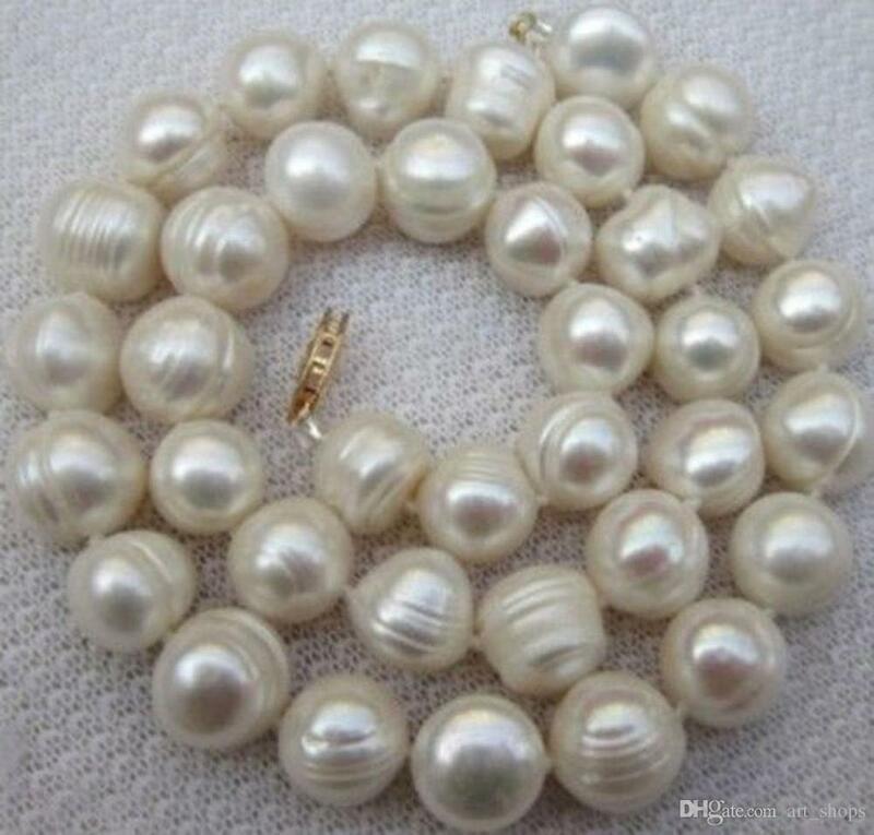 Collier de perles naturelles baroques blanches de la mer du sud, 10-11MM, 18 pouces
