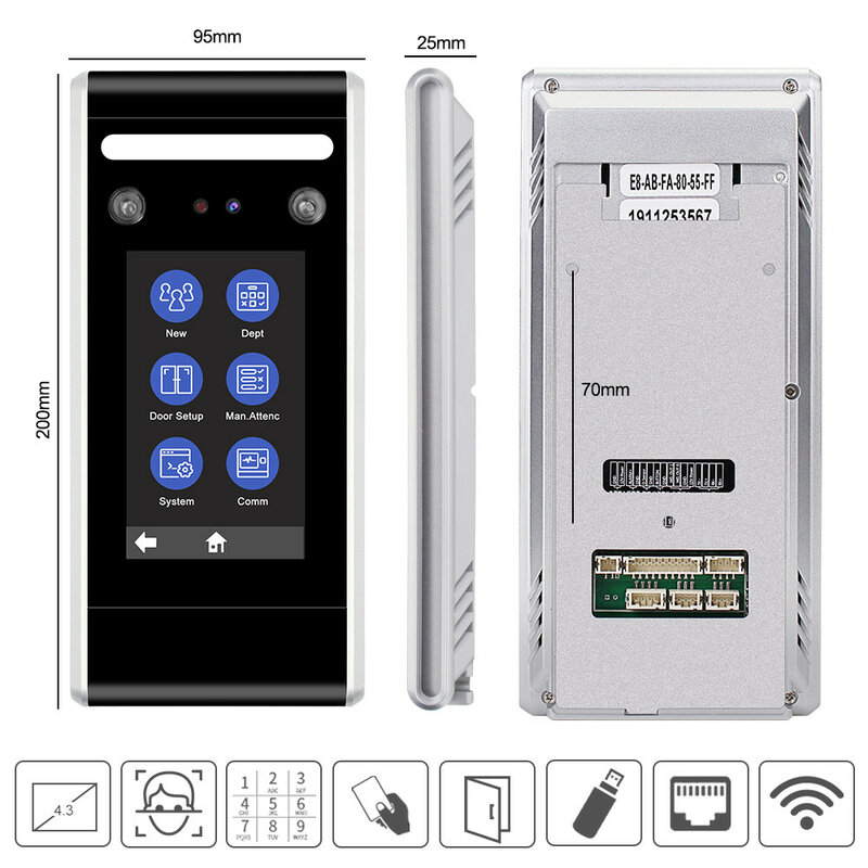 WiFi Dynamic Facial Access Control Time Attendance Machine Biometric IR Face Recognition 125KHz/13.56MHz RFID Keypad TCP/IP/USB