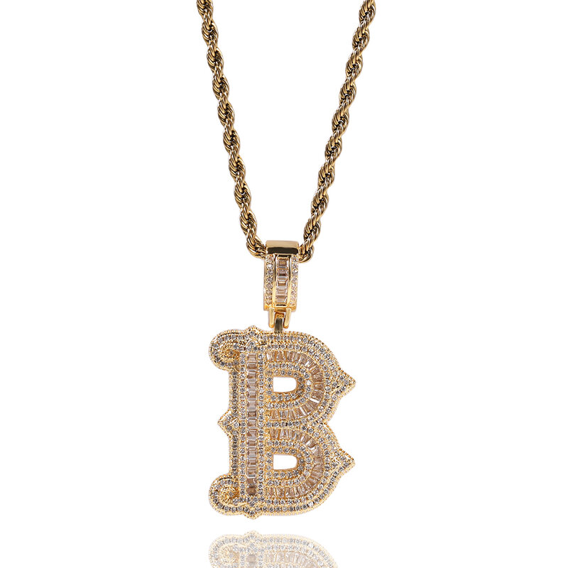 UWIN персонализированное ожерелье с подвеской в виде багетчика, буквы, микро-выложенное фианиты, именные подвески, именной кулон на заказ, модные украшения в стиле хип-хоп