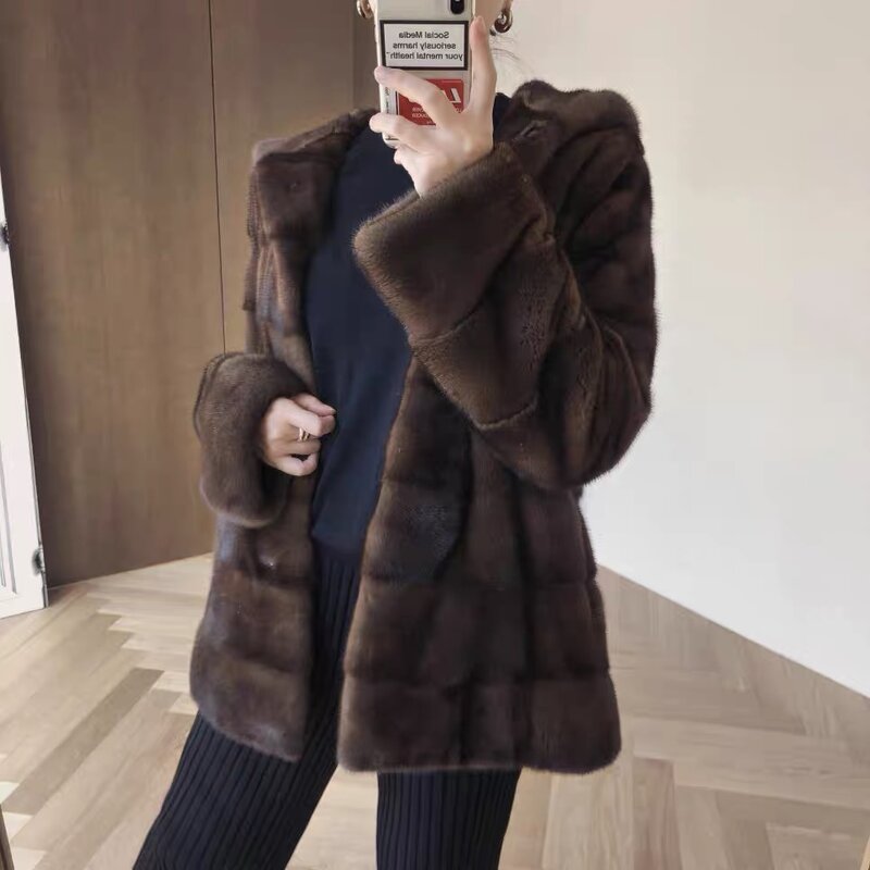 2022 nowy norek aksamitne luksusowe naturalne prawdziwe futra z norek kobiet zima gruba luźna ciepła odzież wierzchnia kaptur pluszowy kurtka kobiet