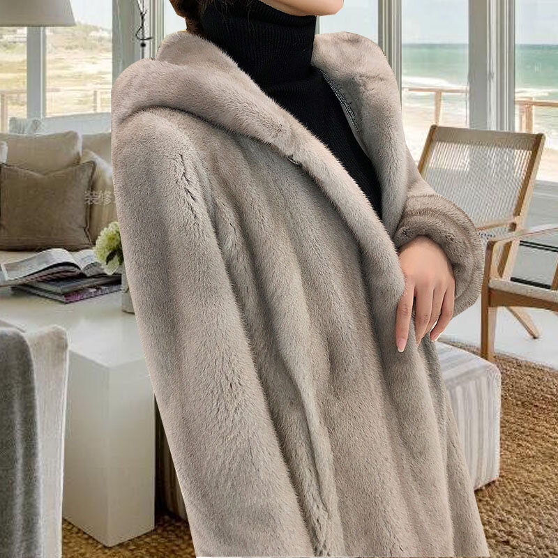 Inverno nuovo parka di visone giacca da donna sopra il ginocchio cappotto di pelliccia di visone impermeabile moda femminile cappotto medio lungo addensato