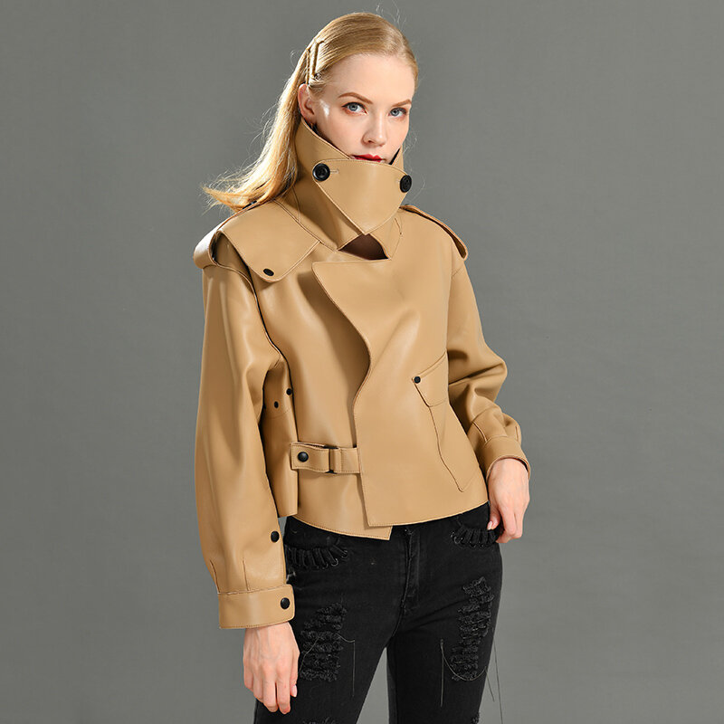 Jaqueta de couro genuíno feminino casaco de pele carneiro real 2019 primavera nova moda jaqueta de couro real
