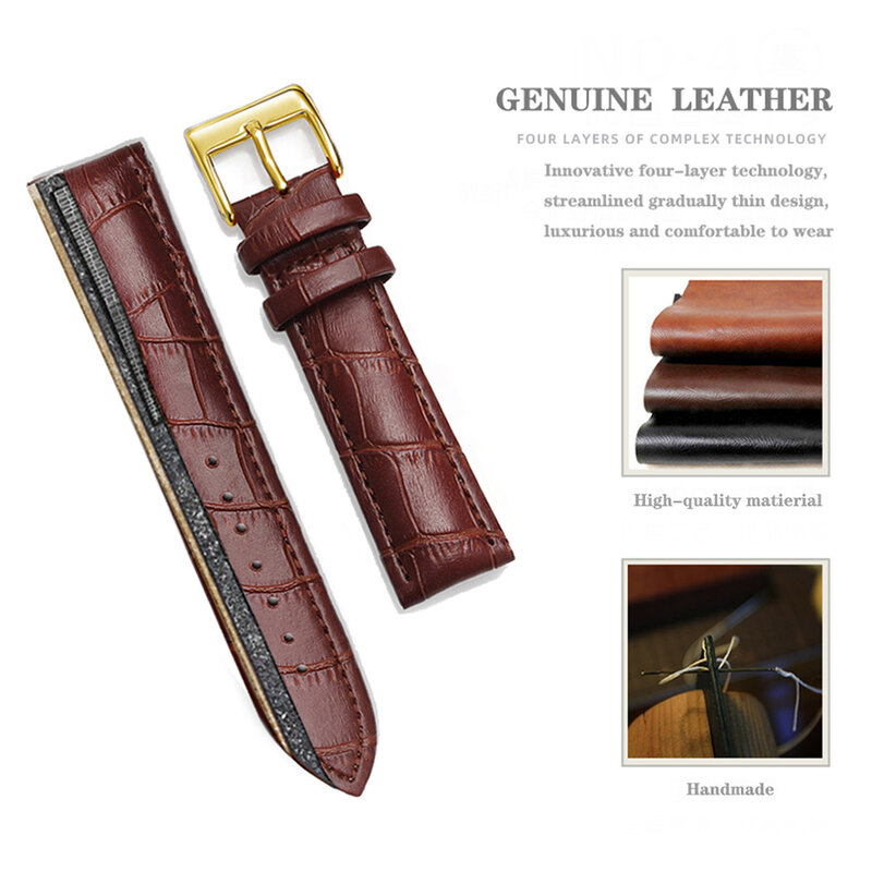 Genuine Leather Watchbands 12/14/16/18/20/22/24 mm Watch Band Strap Steel Pin buckle High Quality Wrist Belt Bracelet + Tool