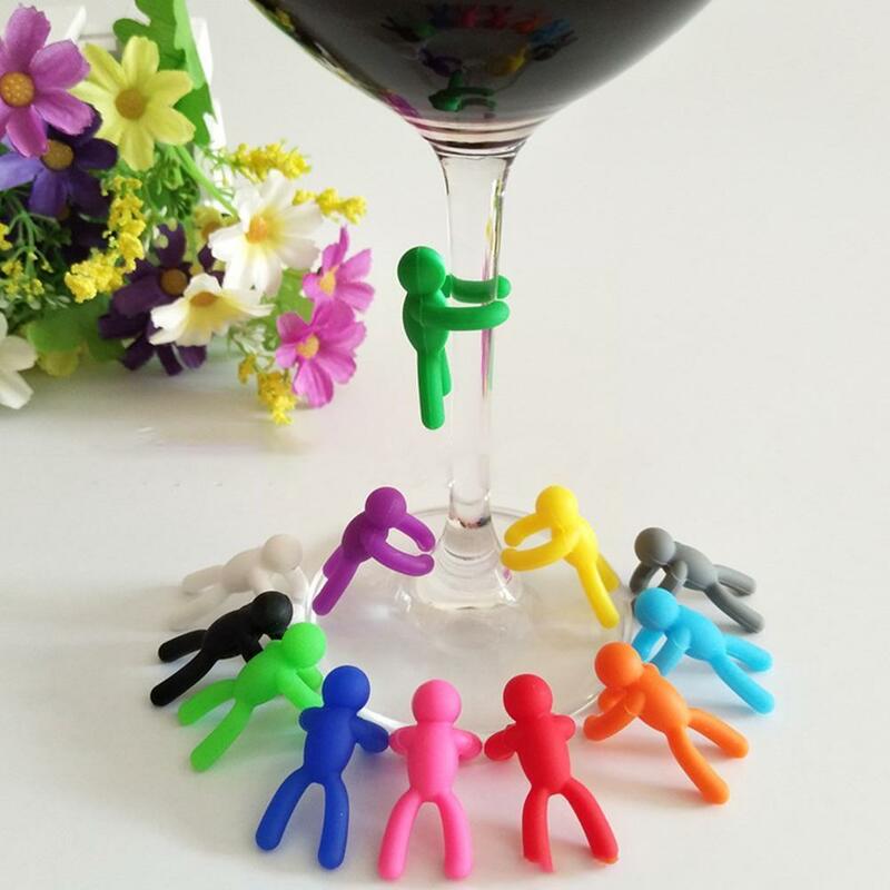 Marcador creativo de silicona en forma de villano para copa de vino, marcador de fiesta de cocina, logotipo de comida, taza de Bar mixta, etiqueta de Color, 6 piezas, Y6V9