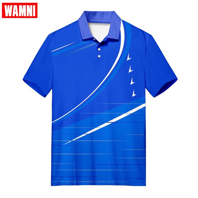 Wamni marca camisa de tênis verão casual moda masculina negócios musculação 3d esporte harajuku streetwear turn-down colarinho