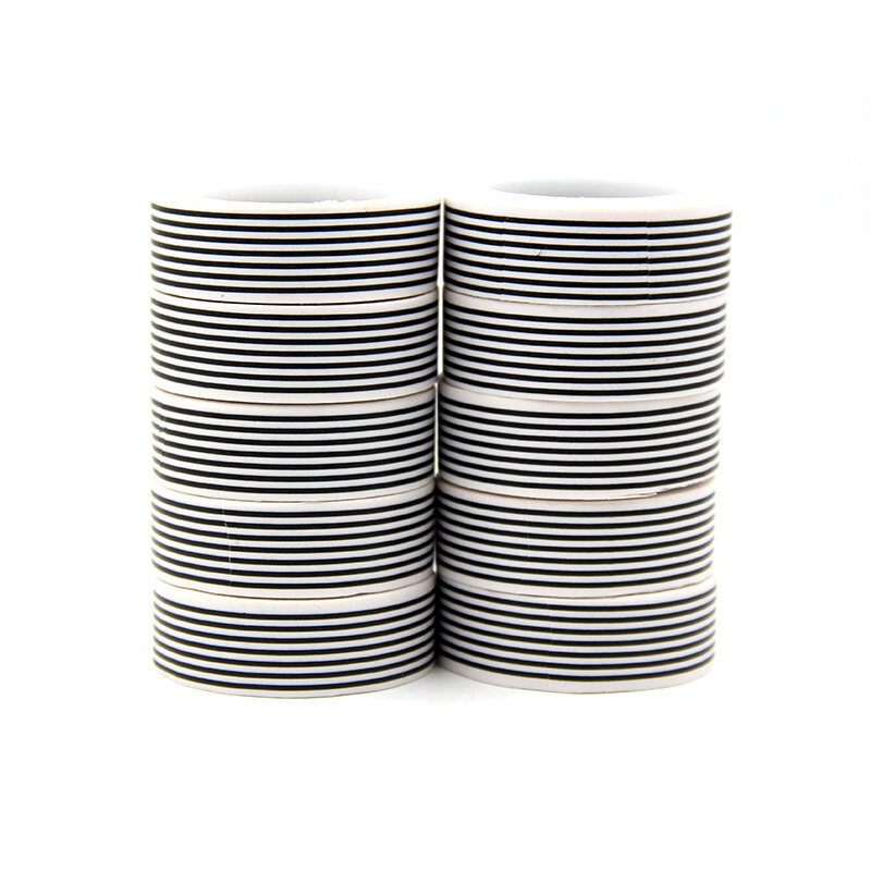 10 개/대 15MM * 10M 검은 선 줄무늬 흰색 Washi 테이프 DIY Scrapbooking 마스킹 테이프 학교 사무실 공급