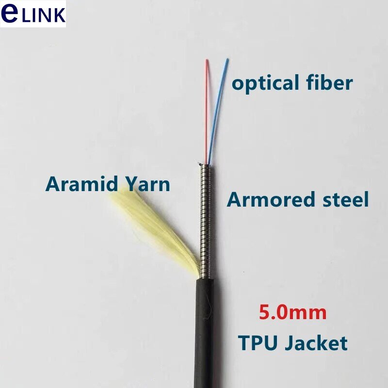15mtr 2C TPU armored field optical Patch cord 2 cores SM outdoor aviation metal connector to FC CPRI cable jumper ELINK 5.0mm