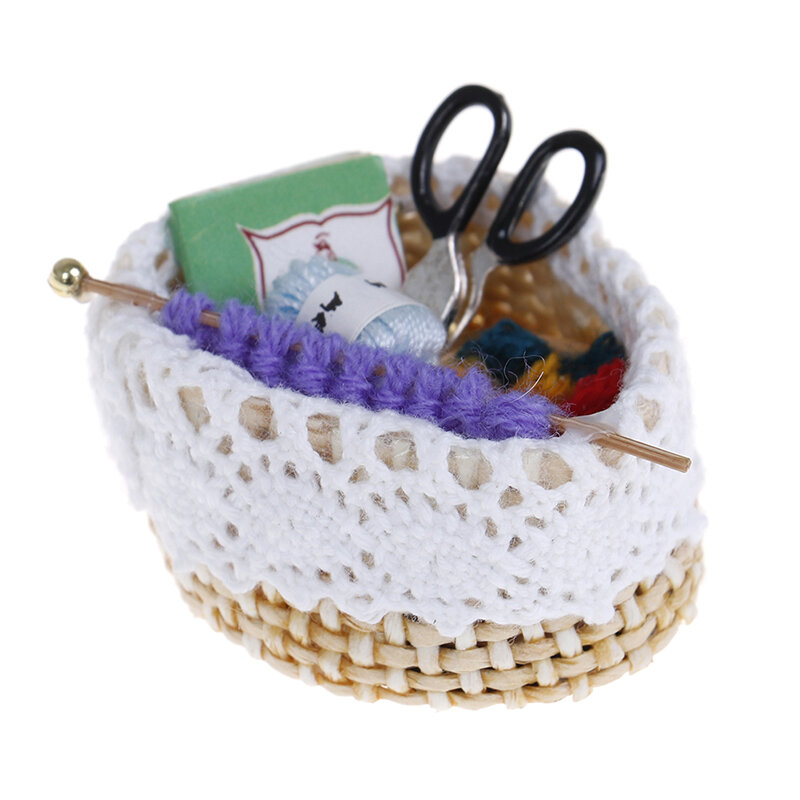 1:12 Mini Poppenhuis Miniatuur Wol Breien Tool Pop Pretend Speelgoed Voor Gezinnen Collectible Gift