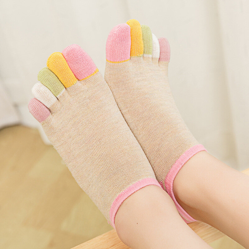 Meias de algodão de cinco dedos para mulheres, meias toe para meninas, 5 toe, treinador, bonito, colorido, pilates, massagem, corte baixo, senhoras