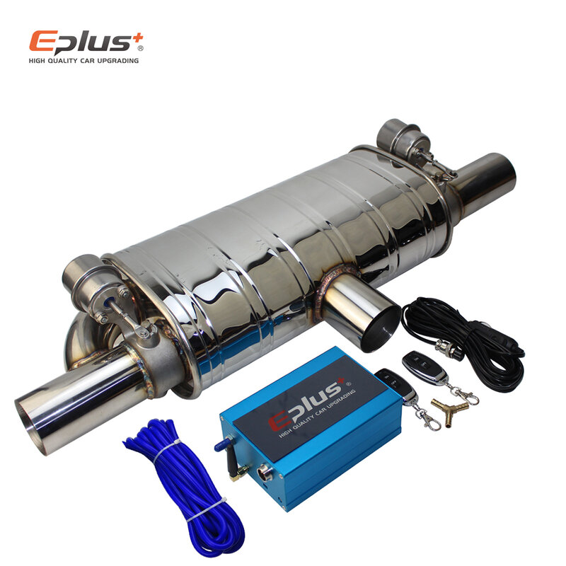 EPLUS سيارة العادم الأنابيب مضخة تفريغ صمام متغير كتم التحكم عن بعد الفولاذ المقاوم للصدأ العالمي T شكل واحد في اثنين خارج 63 مللي متر