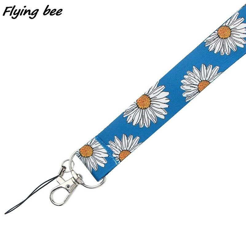 Flyingbee – porte-clés peinture marguerite fleur, lanière de cou pour clés de téléphone, carte d'identité, lanière créative X1082