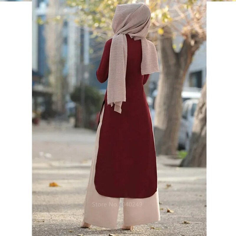 Zestawy dwuczęściowe topy i spodnie kobiety turcja muzułmańskie Abaya Split Abaya sukienki Ramadan Kaftan islamska odzież zestawy sukienek skromne