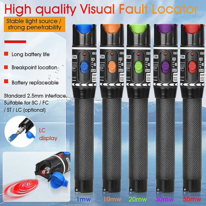 Localizador Visual de fallas láser, probador de Cable de fibra óptica, rango de 5-50KM, VFL AUA30, 50MW/30MW/10MW/5MW