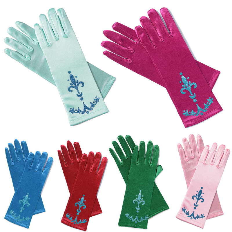 Dziecięce rękawiczki z kwiatowymi płatkami śniegu Elsa Anna kopciuszek rękawiczki do sukni kostiumowe niebieskie rękawiczki