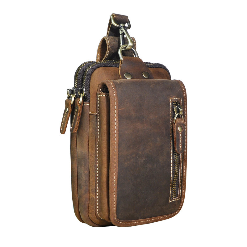 Luxury Thick Crazy Horse Leather men Vintage Travel Belt Fanny Waist Bag Pack Design Bum Hip Bag 6.5" Phone Case Pouch Male 1609