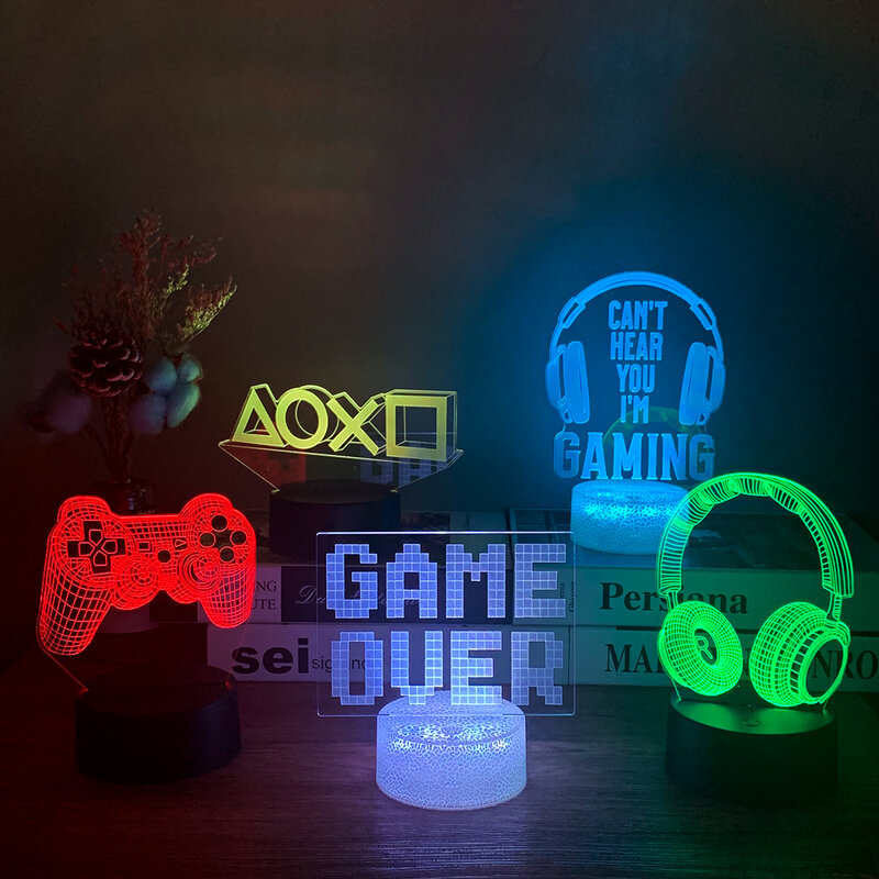 Lámpara LED 3D RGB para sala de juegos, luz nocturna alimentada por USB, lámpara de mesa para decoración de dormitorio, luces de Navidad