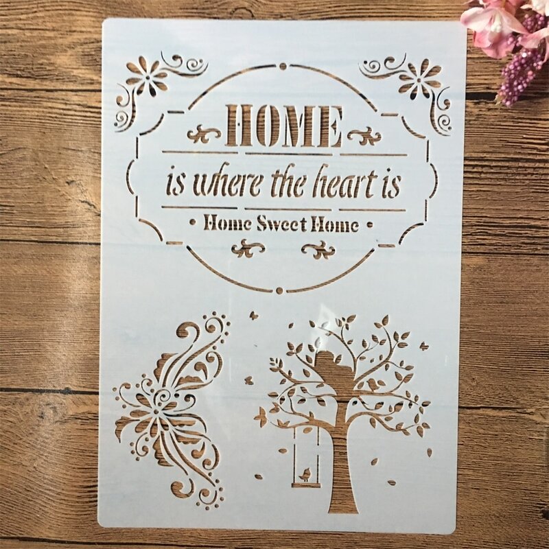 A4 29Cm Huis Home Sweet Boom Diy Gelaagdheid Stencils Muur Schilderen Plakboek Kleuring Embossing Album Decoratieve Template