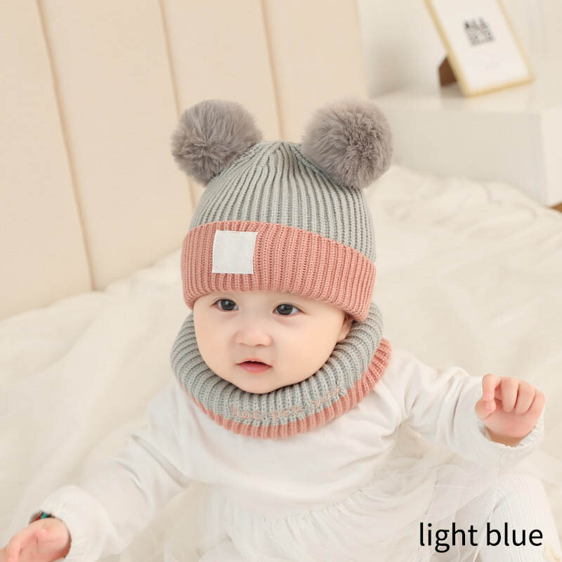 Q  2Pcs 3-30 Months Candy Color Winter Knitted Hat Baby Products Soft Fabric Multicolor Keep Warm Woollen Yarn Warm Child Cap