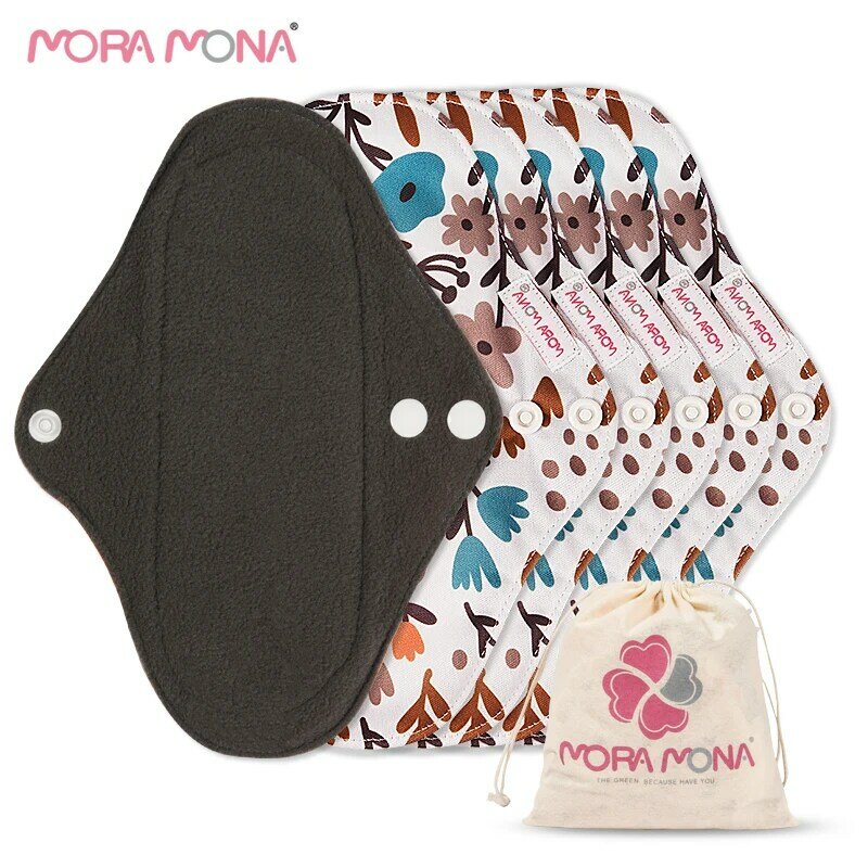 Mora Mona 5 Buah/Set Bantalan Menstruasi Dapat Digunakan Kembali Kecil Handuk Sanitasi Dapat Dicuci Bantalan Arang Bambu Menstruasi Bersalin Ramah Lingkungan