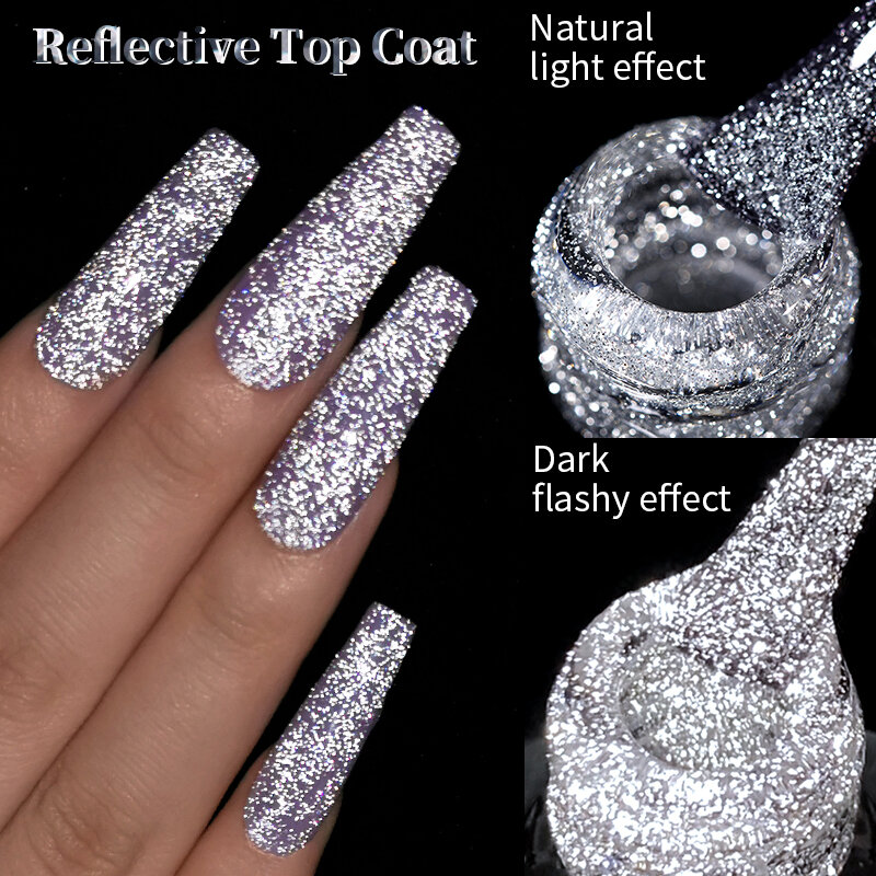 LILYCUTE Glitter riflettente Top Coat Gel smalto per unghie argento colorato scintillante Auroras Laser Semi permanente Nail Art Gel vernice
