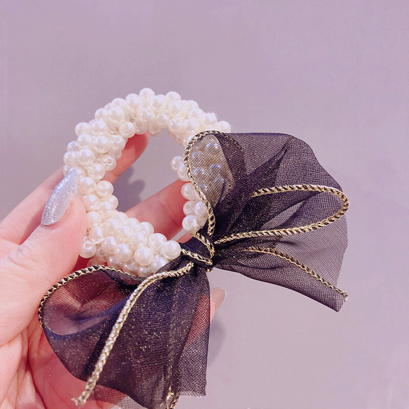 Koreaanse Parel Haar Tie Elastische Haarbanden Kant Boog Vlinder Knoop Haarbanden Luxe Sieraden Hoofddeksel Accessoires Voor Vrouwen Meisjes